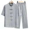 Traje Tang Nuevo Estilo Chino 2026 para Hombre, Cuello Alto de Verano, Manga Corta Abotonada, Jacquard, Estilo Chino para Personas de Mediana Edad y Mayores, Conjunto Holgado para Papá