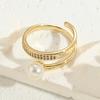 Anillo de dedo de lujo con diseño geométrico de circonita y perla, muy popular entre las mujeres, estilo elegante, nuevo, de celebridades de Internet, joyería de lujo para mujeres.
