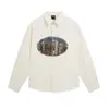 Camisa de manga comprida estilo rua americano, casual e com corte solto, coleção primavera/outono masculina, com estampa de paisagem urbana, colarinho clássico e estilo japonês versátil