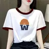 Camiseta de Manga Corta con Bloques de Color para Mujer de Comercio Exterior Transfronterizo, Nuevo Estilo de Verano, Corte Holgado, Top Corto