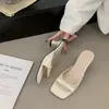 Sandalias de Tacón Alto con Lazo para Mujer, Calzado de Verano de Alta Gama para Exteriores, Punta Cuadrada, Chanclas de Tacón Fino, de Moda con Faldas