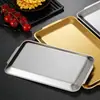 Plato Rectangular Estilo Coreano 304, Placa Gruesa de Acero Inoxidable para Barbacoa, Bandeja Plana, Plato para Servir, Vajilla Dorada para Restaurante de Barbacoa