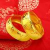 Pulsera de Boda para Novia de Oro Arena Vietnamita 25mm Dragón y Fénix Atmosférico Pulsera de Boda Doble Corazón de Melocotón Engrosada Nunca se Enreda Concéntrica
