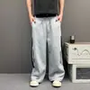 Pantalones de Chándal Grises con Dobladillo Curvo para Hombre, Patchwork de Tres Rayas, Pantalones Amplios y Fluidos de Longitud Completa, Pantalones Deportivos de Pierna Recta con Cintura Elástica