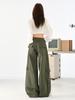 Pantalones Cargo Casuales Color Verde Militar para Mujer 2025 Otoño Nuevo Cintura Alta Sueltos Estilo Americano Espada Recta Pierna Ancha