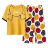 Pijama feminino verão manga curta calça cropped estilo coreano fofo solto traje estudante fino jovem verão roupa de casa