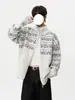 Suéter Jacquard Fair Isle Americano con Cuello Alto para Hombres y Mujeres Otoño Holgado Estilo Perezoso Cárdigan Doble Cremallera Prendas de Abrigo