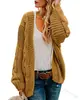 Cardigan de Tricô com Tranças Estilo Europeu e Americano 2026 Primavera e Outono Novo Estilo Malha Grossa Feminino Comprimento Médio Cor Sólida Casual Solto Peça de Roupa Externa Cardigan