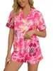 Novo Conjunto de Pijama Feminino de Verão Europeu e Americano da Amazon com Gola Lapela Estampada Conjunto de Duas Peças com Shorts Estampados Digitais de Manga Curta