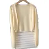 Cardigan de Gelo de Seda Tricotado Branco com Proteção Solar para Mulheres Verão Fino Camisa com Ar Condicionado com Saia de Alcinha e Blusa Top Curto