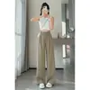 Pantalones anchos color blanquecino para mujer, nueva colección otoño 2026, de tiro alto, elegantes, fluidos, versátiles, pantalones casuales de pierna recta