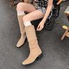 Botas de Media Altura con Tacón Grueso, Puntera Cuadrada, Gamuza, Forro de Felpa, para Otoño e Invierno 2025, Botas Vaqueras de Pelo para Mujer, Botas Versátiles