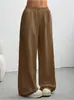 Pantalones Casuales de Pierna Ancha Rectos Sueltos de Cintura Alta con Cordón Estilo Europeo y Americano Pantalones de Chándal Deportivos de Color Sólido Simples para Mujer