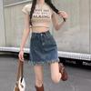 Falda Vaquera Vintage de Cintura Alta con Borde de Piel para Mujer Verano Ins Nuevo Estilo Diseño Hot Girl Falda de Línea A Falda de Moda