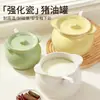 Tanque de Manteca de Cerámica de Grado Alimenticio, Tanque de Aceite Resistente a Altas Temperaturas con Tapa y Filtro, Contenedor Doméstico para Aceite de Carne y Aceite de Chile
