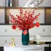Fortune Fruit Chá de Casa 12 Garfos Fruta Vermelha Pequena Caqui Fruta Azevinho Fruta Romã Flor Artificial Ornamentos de Casamento Fruta de Natal
