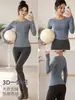 Top deportivo de punto sin costuras, de una pieza, para mujer, ajustado, transpirable, de secado rápido, con cuello redondo para Pilates y fitness, manga larga