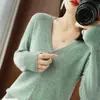 Top de manga larga con cuello en V, chaqueta tipo chal pequeño, tejido de punto fino para primavera y otoño al por mayor, suéter para mujer, cárdigan corto, estilo nuevo