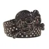 Cinturón Tachonado Multitaladro Estilo Americano Cinturón Ancho Versátil Unisex Cinturón Personalidad Noche Rock Calavera con Pedrería