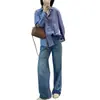 Impresionantes jeans de estilo parisino de tiro alto, adelgazantes, sin elasticidad, de corte estrecho, pierna recta, pierna ancha para mujer, perfectos para otoño, con un diseño retro