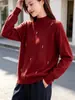 Camiseta básica de terciopelo Andy de tres hilos con cuello semi-alto para mujer, nueva ropa interior ajustada de otoño e invierno, suéter de punto ultrasuave y acogedor con detalles de abalorios