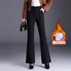 Pantalones de Algodón con Cintura Elástica, Gruesos, Cálidos, Resistentes al Frío, Micro-Acampanados, para Mujer, Novedad Invierno 2026, Pantalones Acampanados Casuales, Pantalones Largos, Modernos