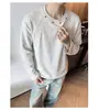 Sudadera con Parches de Color Sólido para Hombre y Mujer Otoño/Invierno Corte Boxy Cuello Redondo Manga Larga Camiseta Estilo Americano Capa Base para Pareja Tendencia