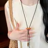 Collar con Colgante Largo de Madera Estilo Bosque Retro para Mujer Cadena de Suéter de Nicho de Gama Alta Accesorios Decorativos Estilo Étnico Zen