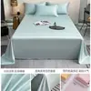 Juego de Sábanas de Tencel de Verano Pieza Única Color Sólido Individual/Doble Dormitorio Cubierta para Dormir de Seda Helada Colcha con Sensación Fresca Funda de Almohada Juego de Tres Piezas