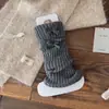 Botas y Calcetines para Mujer en Otoño e Invierno, Calcetines de Felpa con Lazo, Engrosados y Cálidos, Polainas de Lana Tejidas Estilo Chica del Bosque Retro