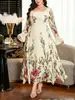 Vestido Novo de Outono Floral com Decote Quadrado, Mangas Longas Flare, Babados, Caimento Solto, Emagrecimento, Elegante, Tamanho Plus, Transfronteiriço, Em Estoque