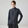 Estilo minimalista de luxo leve! Cardigã de gola alta abotoado 100% cashmere puro para mulheres, novo casaco suéter de crochê outono e inverno