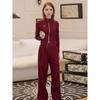 Novo Conjunto Casual para Mulheres 2025, Cardigã com Gola Alta para Outono e Inverno, Conjunto de Duas Peças com Calça de Pernas Largas, Fashion, Rejuvenescedor, Emagrecedor e Versátil