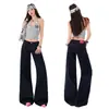 Design Retro Americano com Contraste Sensação de Design Jeans Cru Não Apertado nas Pernas Jeans Lavado Caimento Solto Calça Wide Leg Algodão