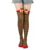Calcetines Rayados Navideños Transfronterizos, Calcetines de Personajes de Dibujos Animados Europeos y Americanos, Calcetines de Cosplay, Calcetines Largos de Reno para Mujer por Encima de la Rodilla