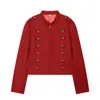 Ropa de mujer al por mayor transfronteriza 2026 Chaqueta corta abotonada de doble fila con cuello mao y cremallera estilo Napoleónico francés
