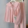 Pijamas para Mujer Primavera, Otoño y Verano Algodón Nube Manga Larga Pantalones Cárdigan Lindo Dibujo Animado Niña Puede Usar Fuera Conjunto de Ropa para Casa