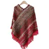 Xale Poncho Estilo Étnico Outono e Primavera Suéter de Tricô Cachecol de Franjas de Mohair Casaco Longo Feminino Quente