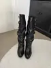 Botas Estilo Hot Girl com Cor Desgastada, Botas Vintage Largas, Botas de Motocicleta de Cano Alto com Bico Fino e Tachas, Botas Longas de Salto Médio