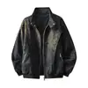 Chaqueta de cuero para hombre, nueva colección primavera/otoño 2026, chaqueta de cuero PU para hombre con cuello alto, corte holgado, estilo de moda de Hong Kong, chaqueta de cuero versátil para hombre