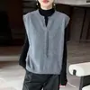Novo Colete de Tricô 100% Lã Outono/Inverno 2026 para Mulheres, Gola V com Fitas, Cor Sólida Sem Mangas Camisa Colete Camada