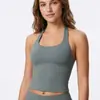 Nuevo Estilo Transfronterizo Sin Costuras Color Sólido Cuello Halter Espalda Bonita Ajustado Chaleco Deportivo Ropa Deportiva para Correr Fitness Yoga Top Mujer