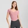 Top de Yoga Shuxi Pele de Leite Decote V Manga Curta Bojo Semifixo Corrida Slim Fit Sutiã Esportivo Respirável Top Fitness