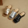 Pantuflas de Piel de Oveja Plateadas con Punta Abierta para Mujer 2026 Verano Uso Exterior Sandalias de Tacón Grueso Zapatos de Tacón Alto de Punta Cuadrada de Cuero Genuino para Mujer para Combinar con Faldas