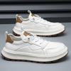 Sapatos Masculinos de Couro Genuíno Europeu Sapatos Casuais Respiráveis de Sola Grossa Sapatos Masculinos Tendência Primavera 2025 Sapatos de Palhaço Novos Sapatos Brancos