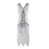 Vestido de Noite Gatsby Retrô dos Anos 1920 S-4XL com Franjas, Bordado Pesado, Decote em V, Vestido de Baile Plus Size