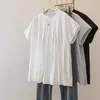 Camisa estilo boneca plissada gola alta pequena estilo francês plus size camisa branca de manga curta solta modeladora versátil temperamento top fino