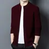 Cárdigan de punto con cremallera y cuello alto 100% lana pura para hombre, suéter de lana para otoño e invierno, engrosado y cálido, prenda de abrigo para hombre