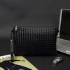 Bolsa Clutch com Padrão Tramado Couro Macio Preto Simples Moda Bolsa Envelope Clutch Espírito Social Menino Carteira Masculina e Feminina
