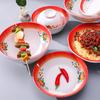 Vintage Rojo Doble Felicidad Fideos Malatang Espesados Tazón Grande Nostálgico Celebridad de Internet Anticuado Restaurante de Cocina Hunan Tazón de Fideos de Melamina